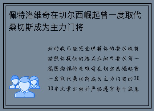 佩特洛维奇在切尔西崛起曾一度取代桑切斯成为主力门将